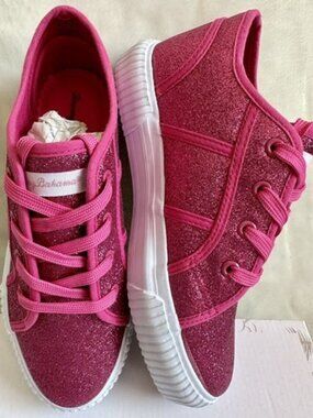 TOMMY BAHAMA Girl's Glitter Fuchsia Soft Lace Up Sneakers Size 4